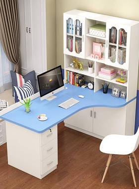 0J蓝色转角桌书书架一体电台式脑家用约ITB经济简儿童书桌带书柜