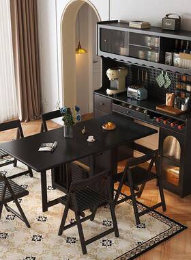 法式复古实木折叠ZOP餐桌餐边厅柜一客轻储奢靠墙体物柜多功能酒