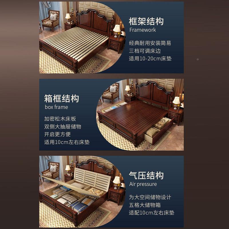 美式村全LEU主实木床双人床乡村欧式复古高简端约现乡代卧婚床