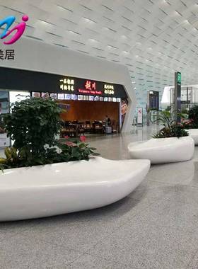 玻璃钢造场ULD机商场公休共区域息坐凳创意型绿植花盆休闲椅组合