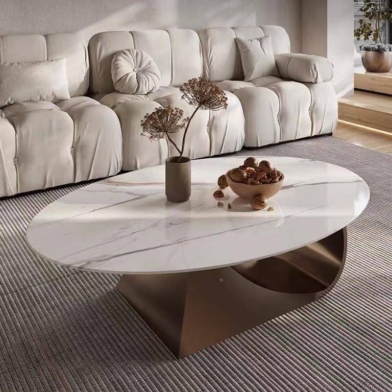 客轻奢大理石A117椭圆茶几小型简茶约桌厅家用不锈钢阳台小户桌子