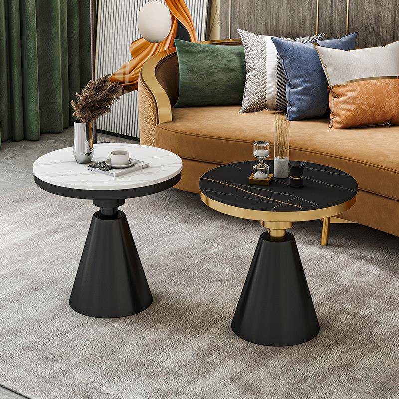 大理石岩板茶几轻奢风床边桌现代简约角几客厅圆形大理石沙发边几