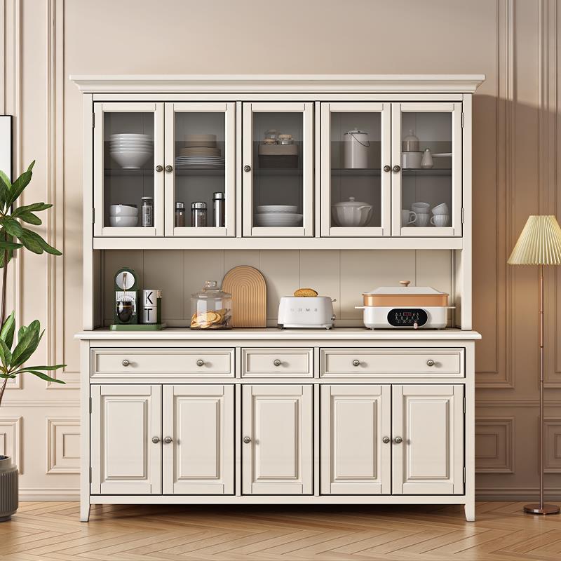 美式白色实木四餐WWA边柜高水柜一体酒柜客厅靠墙储全物柜门茶柜