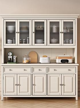 美式白色实木四餐WWA边柜高水柜一体酒柜客厅靠墙储全物柜门茶柜