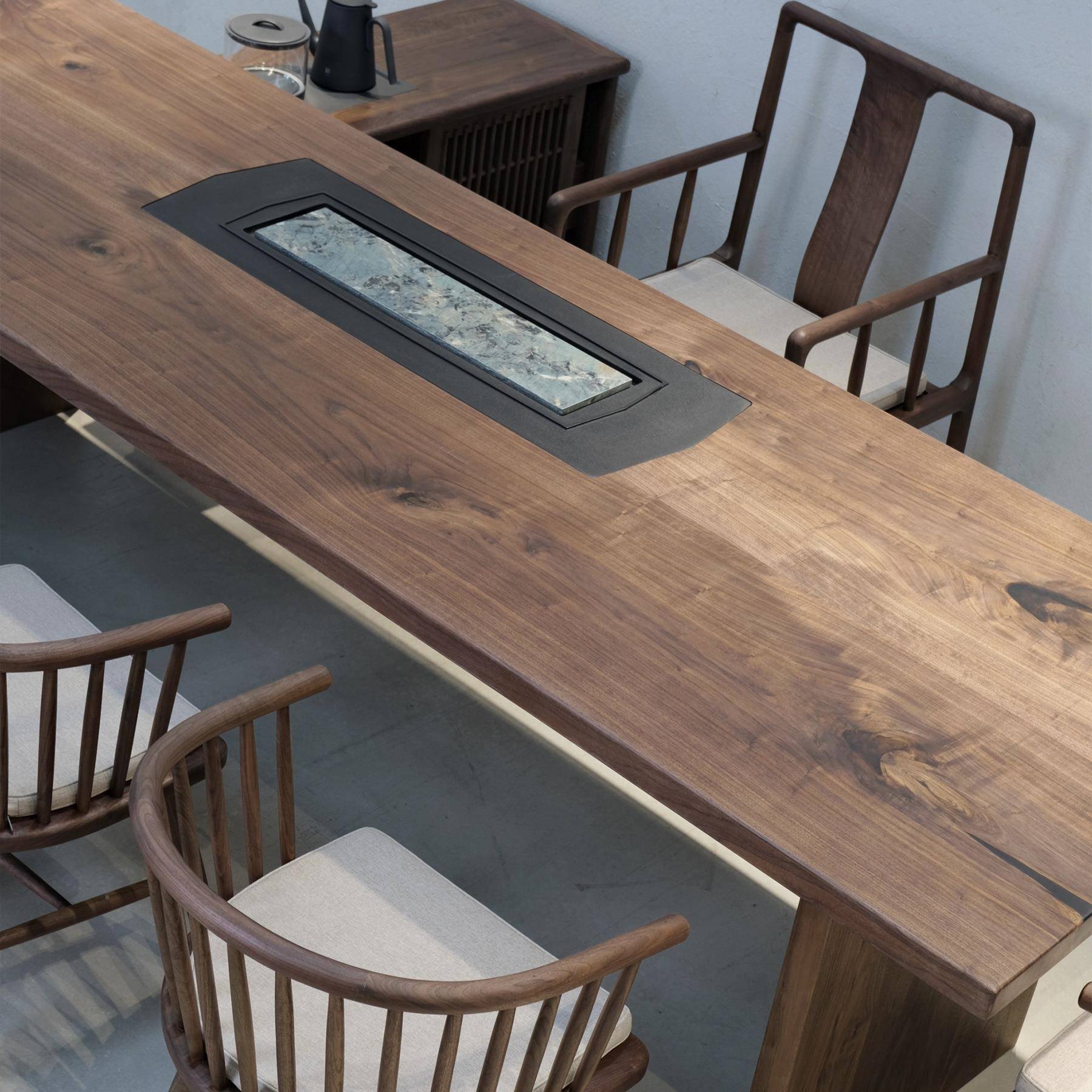 美德大黑胡桃实木板桌茶KBX桌原木餐中古风大书桌工作拉台