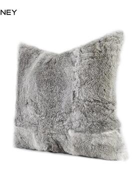 现代轻奢样板房抱枕沙客厅灰色狐狸头毛抱枕PGD发床枕头软包枕靠