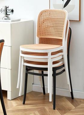 塑料椅子藤编餐桌靠背椅餐椅家加厚中椅户J外古LWS吃饭椅子用凳子
