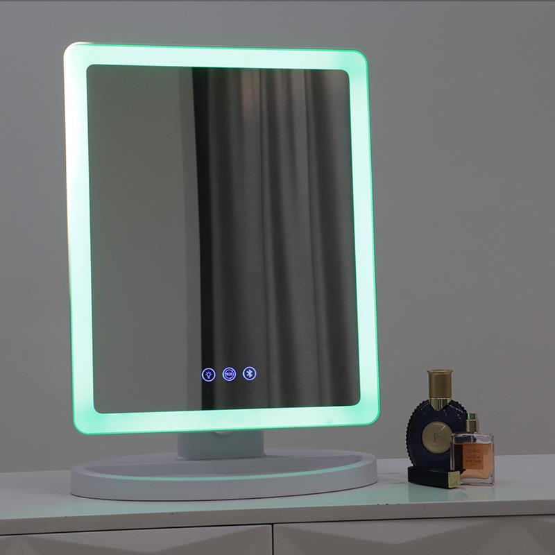 创意新款RGB七彩灯光化妆镜台式桌面蓝牙音箱多功能智能镜子led