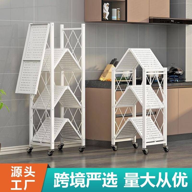 严选厂家工厂厨房用品免安装折叠置物架家居微波炉收纳架省空间