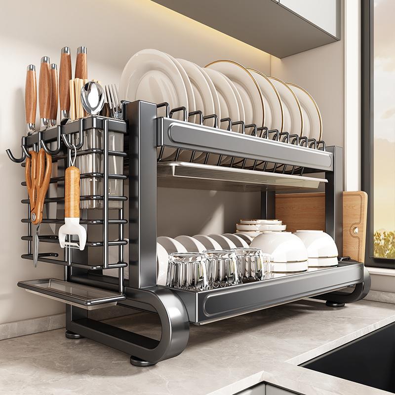 碗碟收纳架304不锈钢沥水架家用多层碗架厨房置物架放碗盘筷碗柜