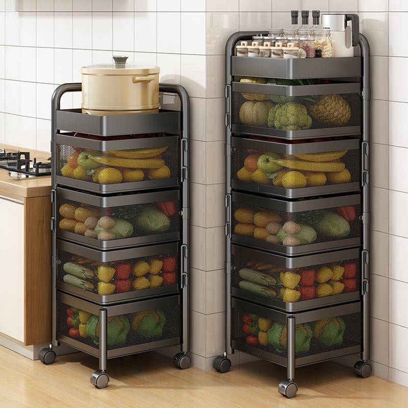 优勤厨房旋转置物架多功能落地果蔬菜篮子家用小推车多层收纳架子