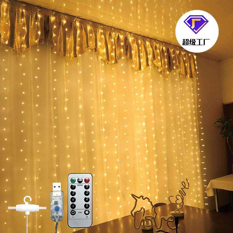 跨境新款3*3皮线窗帘灯usb遥控铜线彩灯led灯串节日装饰灯圣诞灯,标准件/零部件/工业耗材,车间地垫,淘宝优惠券,粉丝福利购,淘宝优惠卷