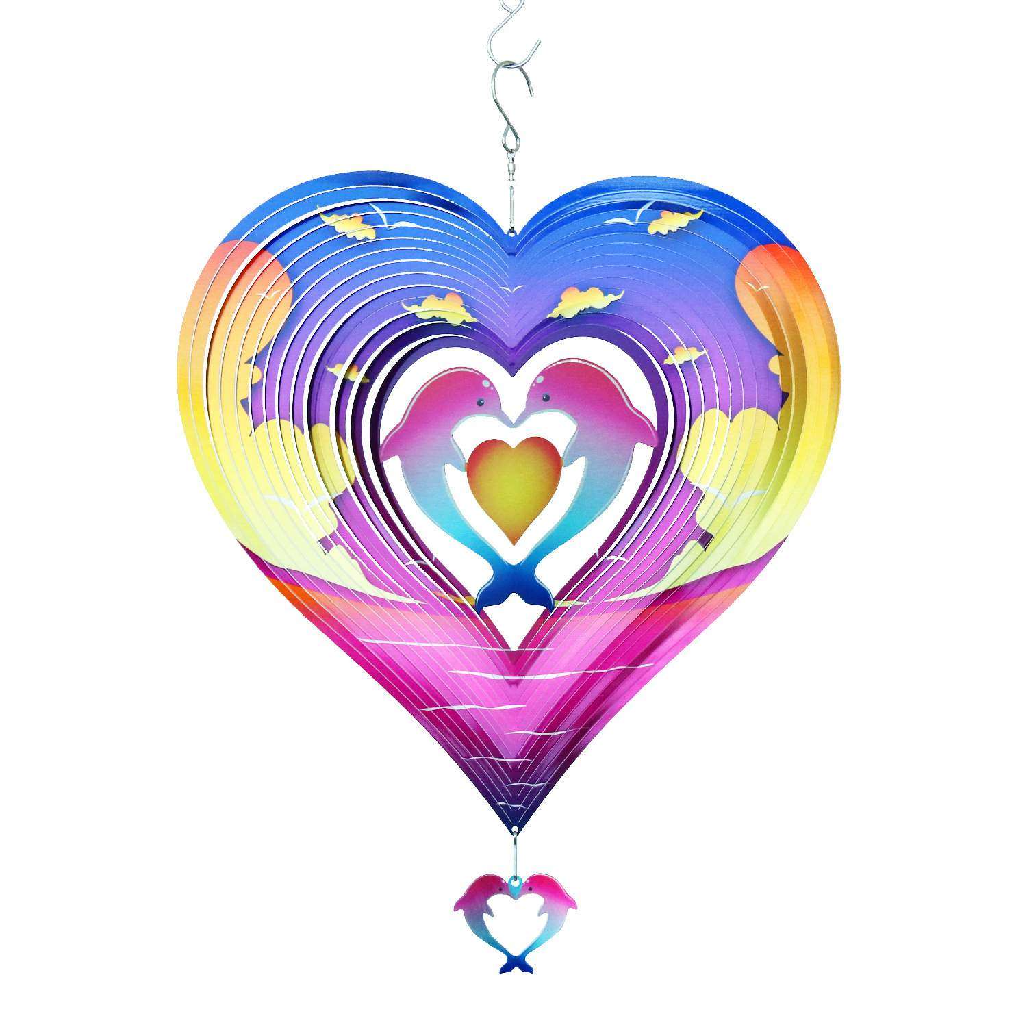 跨境新款北欧风不锈钢风转风铃旋转花园挂饰家居装饰夏日海豚挂件