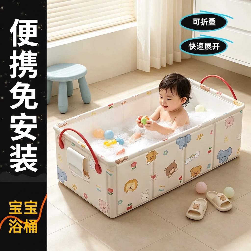 宝宝洗澡盆折叠便携带排水