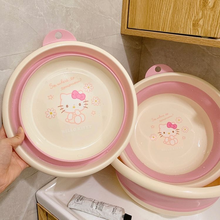 hellokitty洗脸盆大学生宿舍用高颜值可折叠三件套女生洗脚加厚
