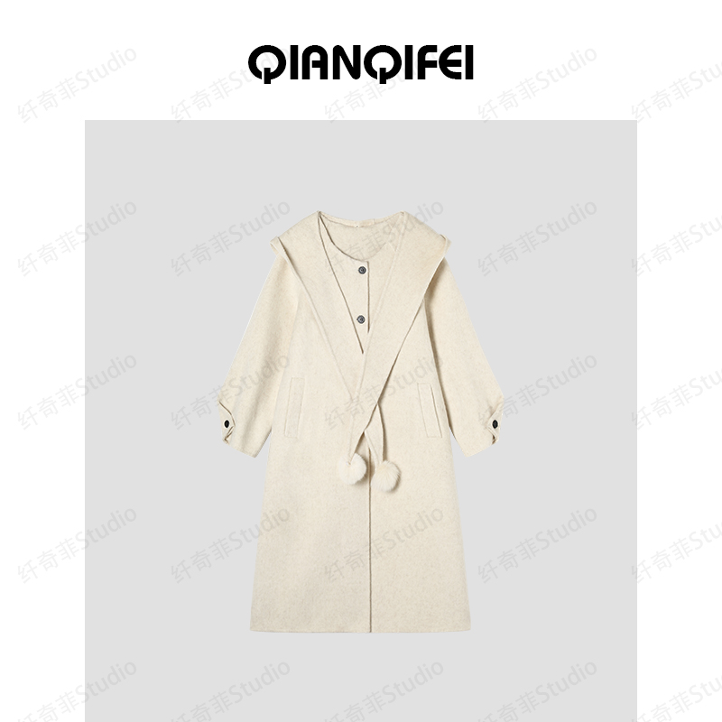 12-7H C新款温柔设计感甜美毛球连帽双面大衣 2576