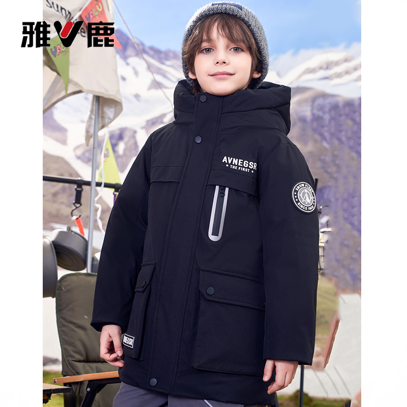 雅鹿儿童中长款工装羽绒服