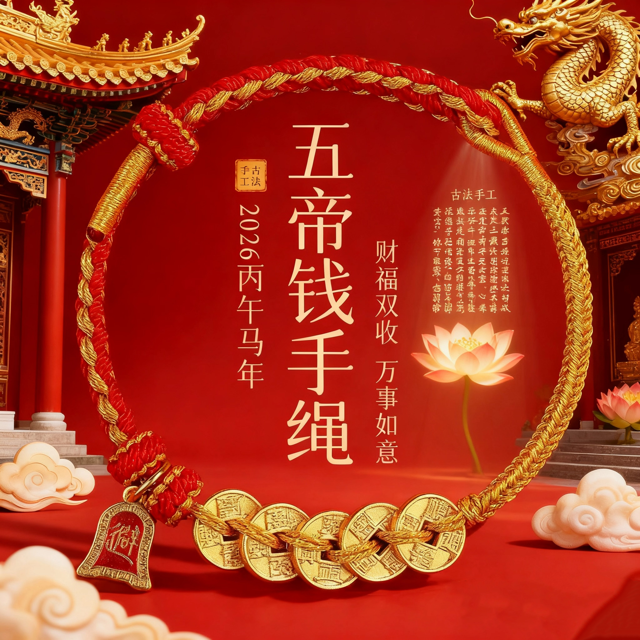 清泉寺五帝钱招财转运护身符手链