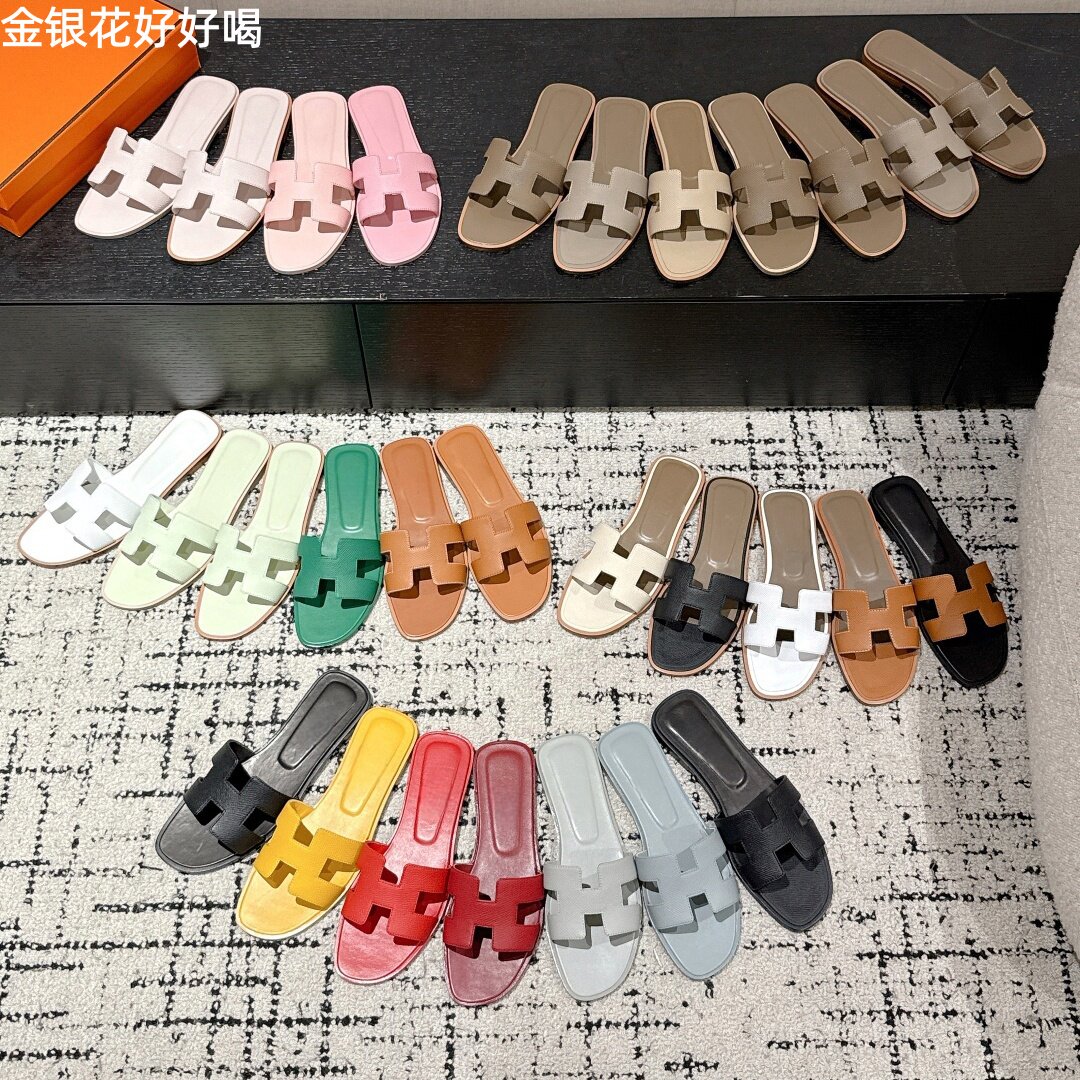 手工鞋法式平底女拖鞋一字拖大象灰掌纹夏季外穿休闲真皮底拖鞋