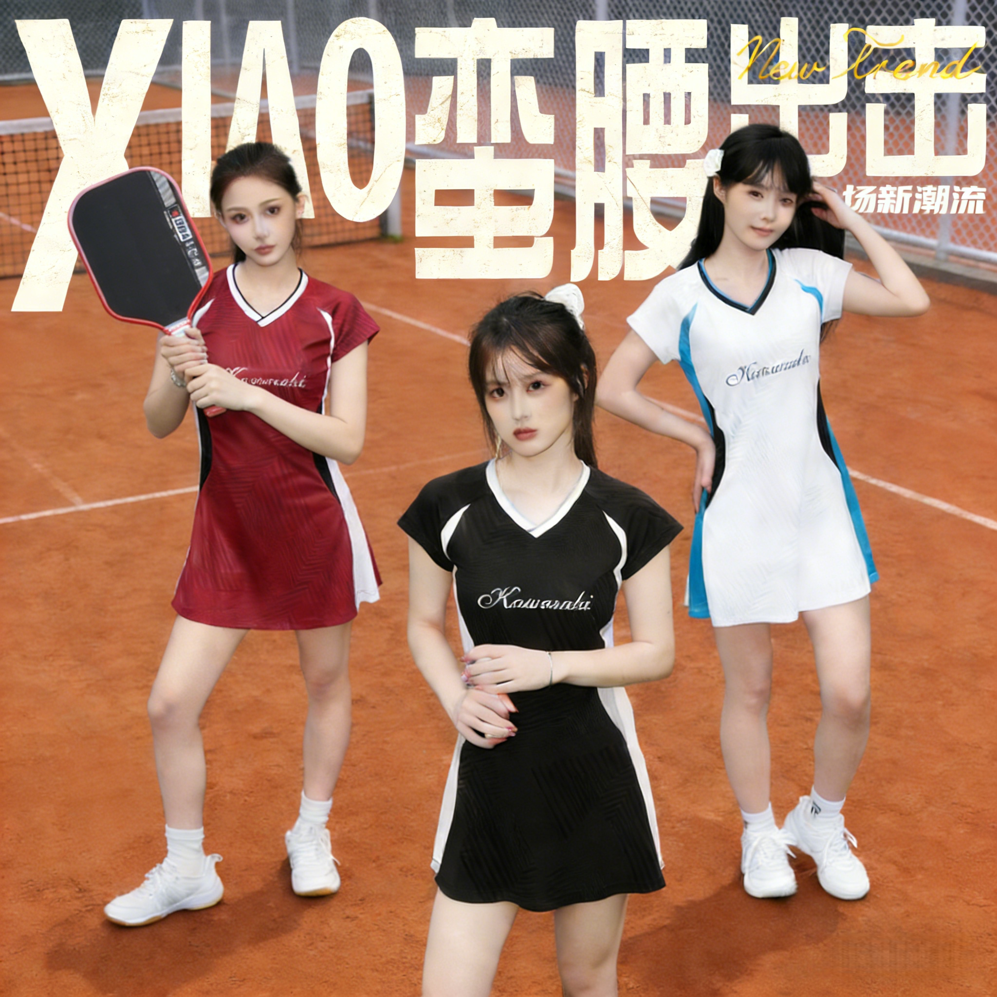 kawasaki川崎匹克球服美式复古运动风V领短袖连衣裙速干透气球服