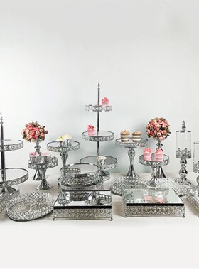 欧式跨境水晶是手n工创意甜品台展示架摆件甜点糕点托盘摆放