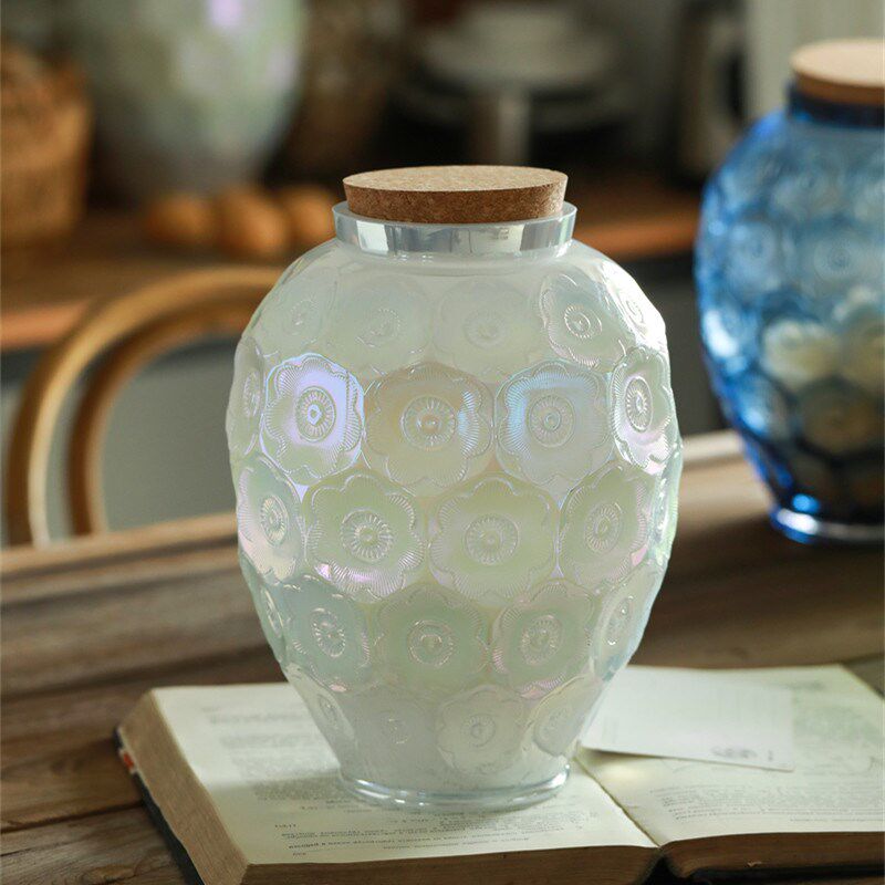 欧式浮雕玻璃储物罐带盖密封瓶干果零食L糖果收纳盒茶叶储存罐
