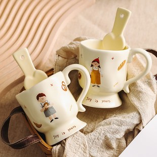 奶fufu情侣陶瓷杯子高级感一对可爱F高脚马克杯女办公室水杯咖啡