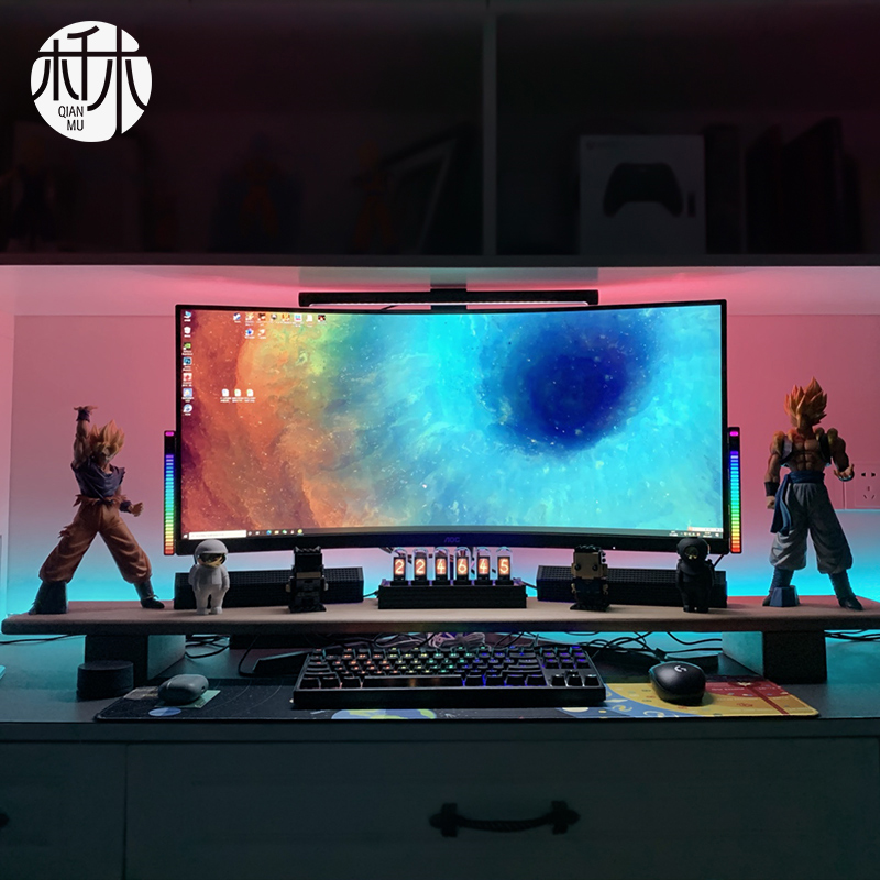 显示器增高架黑i胡桃木实木电脑桌面增高台办公室收纳置物架可调