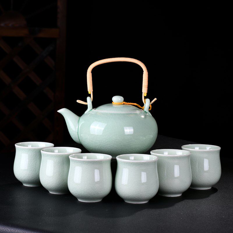 7头提梁壶茶具套装功p夫茶具整套提梁壶大容量窑变茶杯茶壶凉水壶