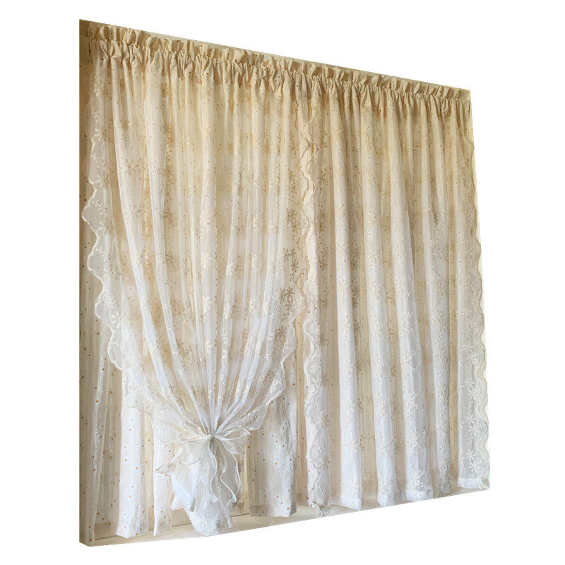 法式田园纱布g一体免打孔魔术贴窗帘窗纱绣花纱帘半遮光透光不透,居家布艺,定制窗帘,淘宝优惠券,粉丝福利购,淘宝优惠卷