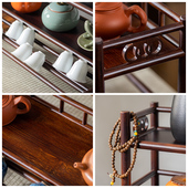 桌面茶具茶叶摆件展示小型中式 博古架实木砂壶茶X杯收纳置物 整装