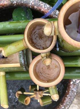 竹子竹制陶e瓷鱼缸石槽鱼池装饰摆件竹子过滤器假山流水循环自动