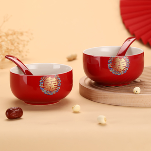 喜碗敬茶杯子敬酒茶杯一对敬茶结婚对碗J红色婚礼改口陪嫁碗筷套
