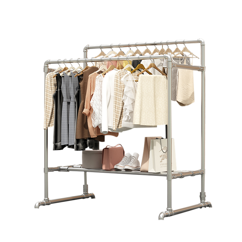 钢管晾衣架挂衣h架阳台落地式双杆不锈家用室内阳台室外晒被凉衣