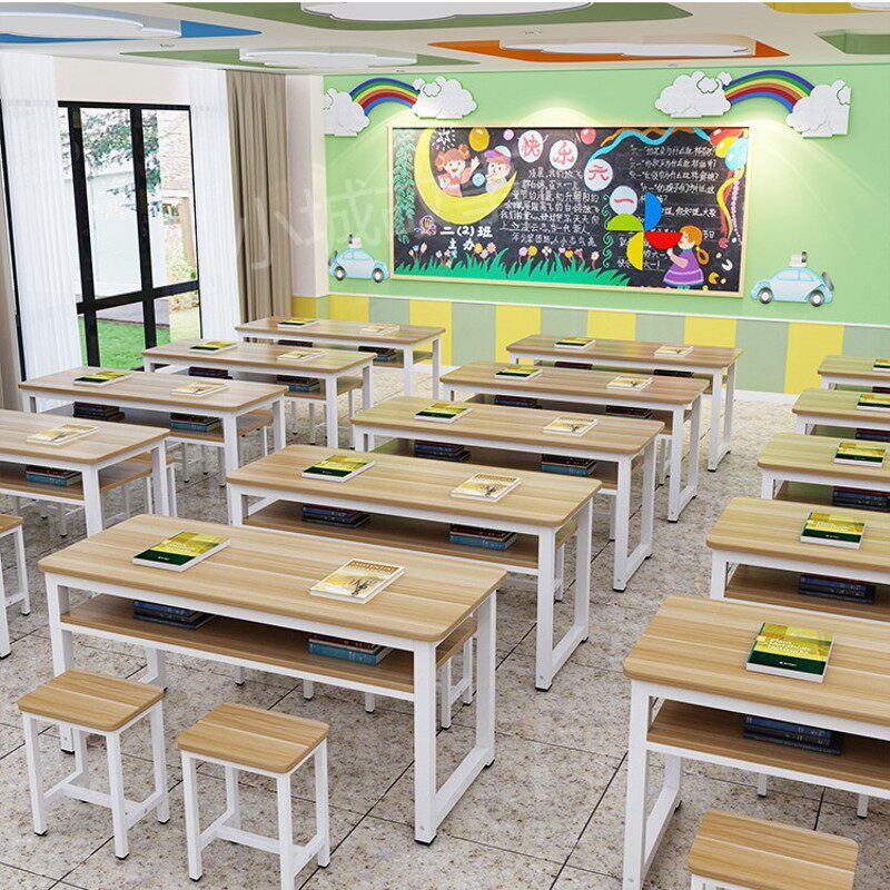 中小学生辅导班课桌椅q厂家直销单双人培训学校学习桌椅组合长条