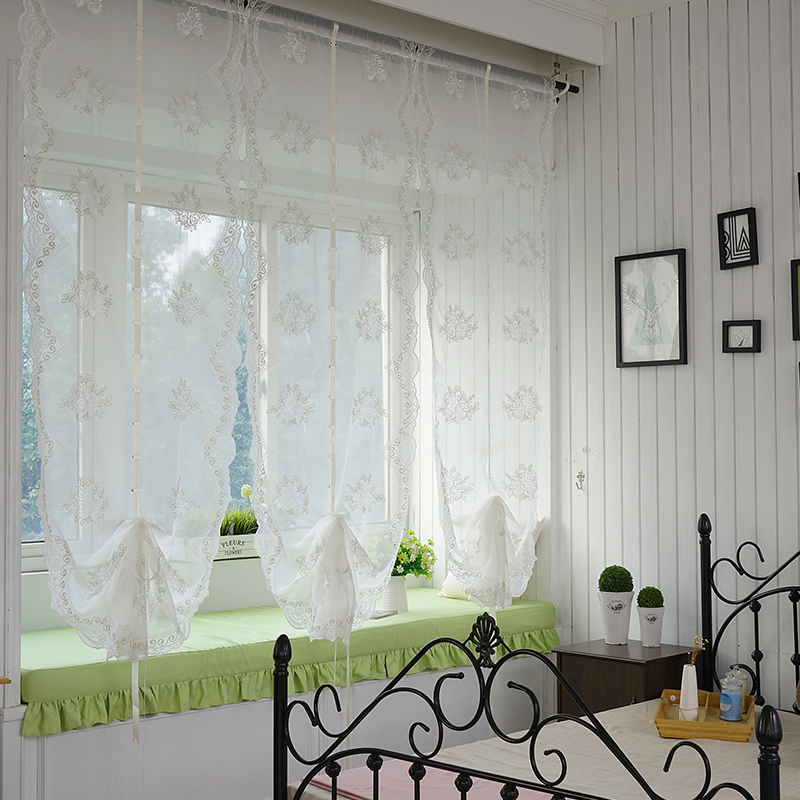 美式升降窗帘免打孔欧式罗马帘装饰纱帘隔断扇形门帘W气球帘提拉