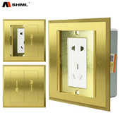 MSHML 五孔地插盒超薄地插 地插座全铜防水地面插座双开门隐藏式