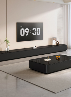 落地电视柜客厅家用2025新款小户型黑色轻奢高级感茶几电视柜组合