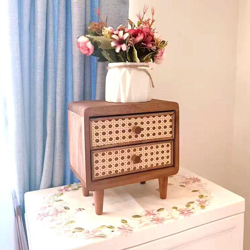 覆古实木桌面藤编收纳储物盒民宿抽屉式装饰杂物首饰迷你收纳盒子