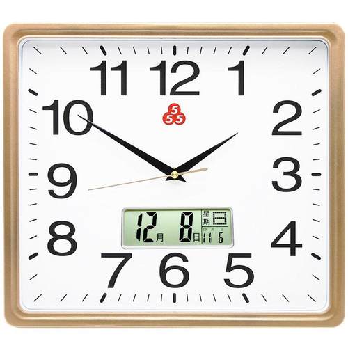 上海三五牌客厅挂钟家用现代简约方形钟表教室时钟挂墙静音石英钟