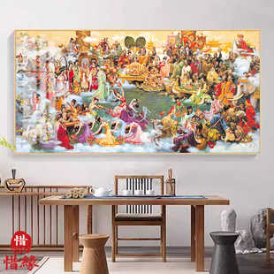 瑶池会仙挂画带框蟠桃会背景墙装饰画王母娘娘宴请群仙晶瓷画像