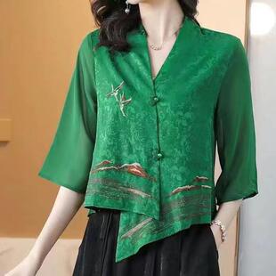 点击率女装女士V领小清新时尚减龄开衬衫2025夏季新款香云纱上衣