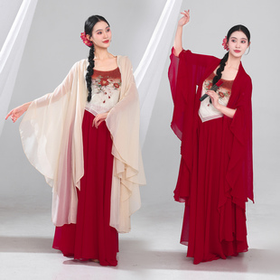 古典舞蹈服新中式 古风开场演出表演练功服女 仙气纱衣飘逸大摆裙裤