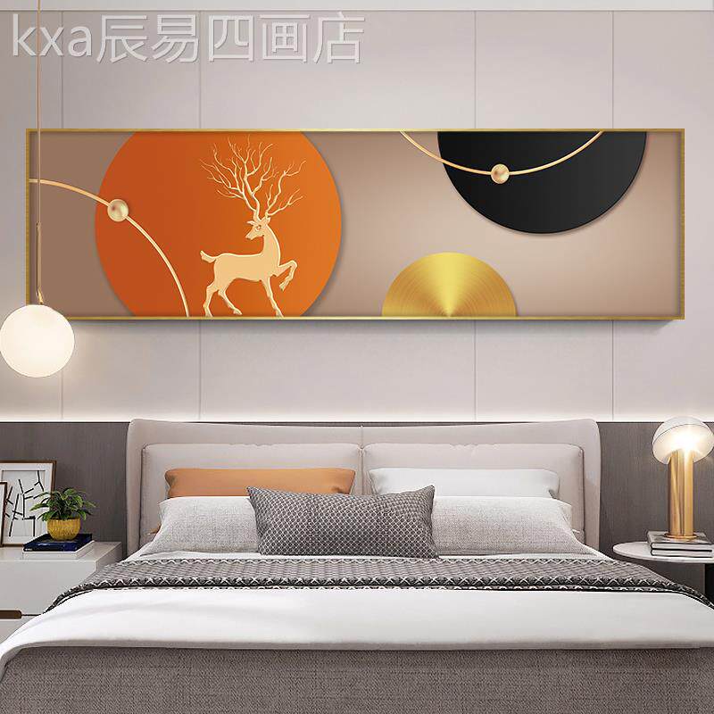 网红北欧风卧室装主饰画代轻奢鹿抽几象温何墙壁现画馨间卧床头挂