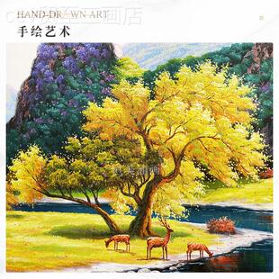 过饰定 轻奢餐厅画道玄关装 网红手绘油画山水景壁画式 挂美画风欧式