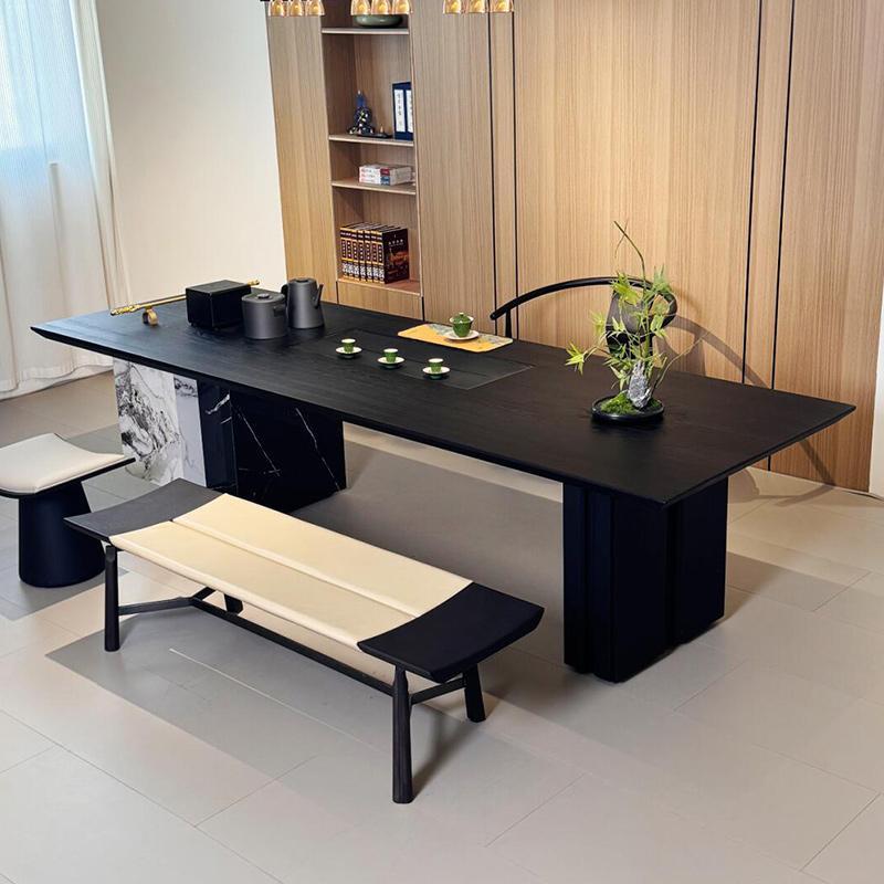 需定制新中式岩板茶桌2025新款高端北美黑胡桃木办公室会客实木泡