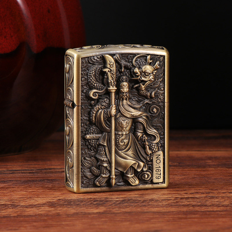 Star恒星金属煤油打火机复古砂轮防风创意个性浮雕盔甲关公送礼
