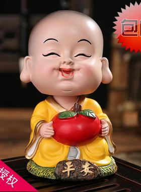 禅意可爱摇头小和尚创意汽车摆件家居车上装饰用品礼物公仔迷你