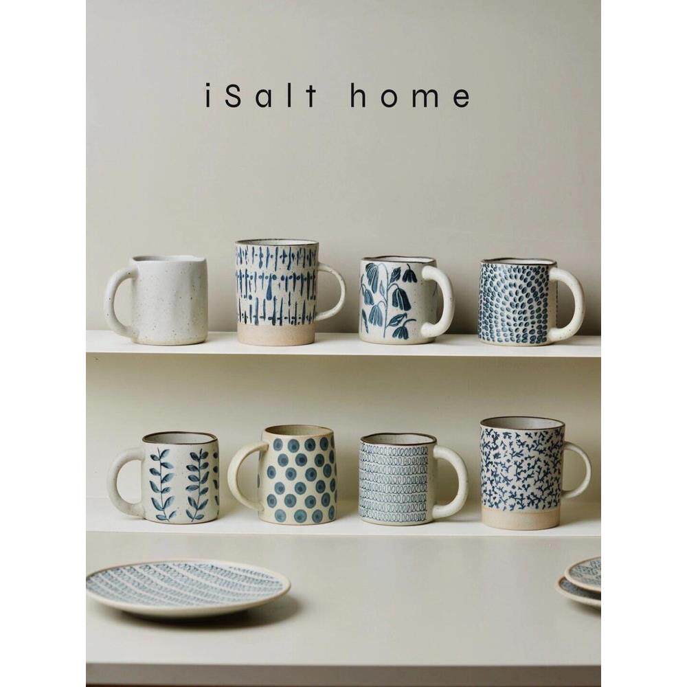 手作马克杯.粗陶青花杯子大容量创意釉下彩复古耐高温家用/出丹麦