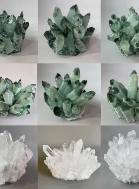 天然黄绿白水晶簇摆件消磁观赏原石矿石标本家居客厅办公室装饰品